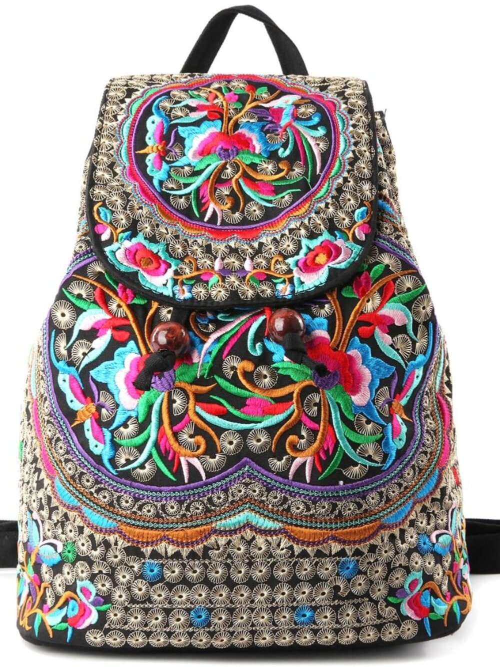 Vintage Embroidered Women Backpack Ethnic Travel Handbag Shoulder Bag Large